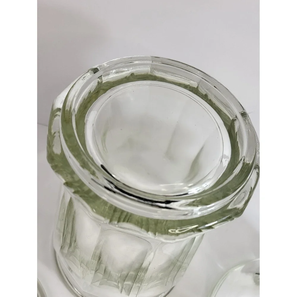 Vintage Style Clear Glass Apothecary Jars with Lids Set of 2 Paneled Canisters